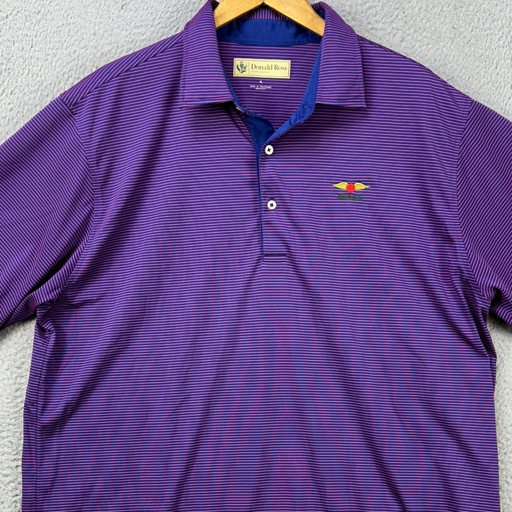 Donald Ross Sportswear Baltusrol Shirt Golf Polo Mens XL Blue Pink Stripes Rugby